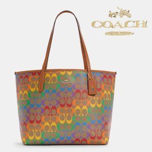 Coach Rainbow City Tote Bag Signature Canvas New